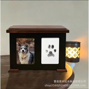 Wooden Pet Urn With Ink Pad Paw Print Paper <b>Photo</b> Album For Dog Funeral <b>Storage</b> <b>Box</b> Durable Rectangle Shape - Product Image 3