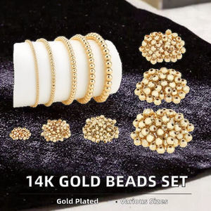 PH <span class=keywords><strong>PandaHall</strong></span> - Cuentas Espaciadoras Redondas Chapadas en Oro de 14K, 300 Piezas, 5 Tamaños, Latón Liso, Metal Sin Costuras, Duraderas, Pequeñas, para Hacer Pulseras - Product Image 2