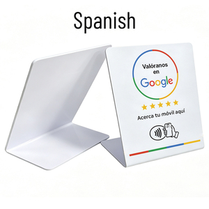 Support de table Google multilingue (espagnol, allemand, anglais) en PVC avec NFC pour avis Google, 13,56 MHz - Product Image 2