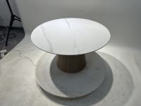 Table à manger ronde moderne en céramique et marbre de 120 cm avec cadre en bois, ensemble de table à manger pour la maison