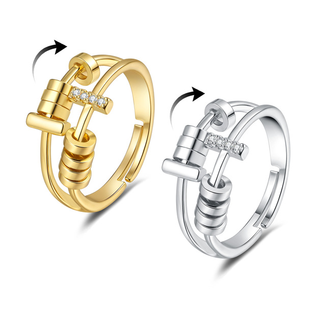 Creative New Rotatable Stress Relief Zircon Ring Anti-anxiety Spinning Adjustable Open Finger Ring Factory Wholesale