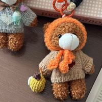 Porte-clés en peluche douce de style coréen, pendentif en forme d'ours, artisanal, décoration portable, accessoire créatif pour sac de couple