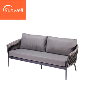 Ensemble <span class=keywords><strong>de</strong></span> <span class=keywords><strong>salon</strong></span> <span class=keywords><strong>de</strong></span> <span class=keywords><strong>jardin</strong></span> tout temps, mobilier d'extérieur moderne, canapé <span class=keywords><strong>de</strong></span> patio en aluminium gris avec revêtement en poudre imperméable et cordage - Product Image 3