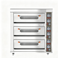 Four à sole électrique commercial à 3 niveaux et 6 plateaux, commande par bouton, en acier inoxydable, pour la cuisson du pain, des gâteaux et des pizzas