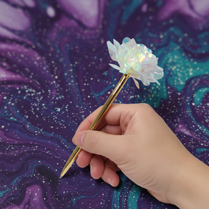 Stylo bille métallique 0,5 mm, vente directe fabricant, motif fleur rose irisée en cristal, meilleure vente, pour cadeau, Décoration de la vie - Product Image 1