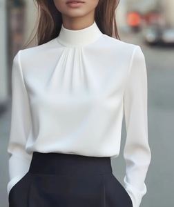 Camisa de Moda Otoñal para Mujer, Elegante, de Color Sólido, con Cuello Alto y Manga Larga - Product Image 6