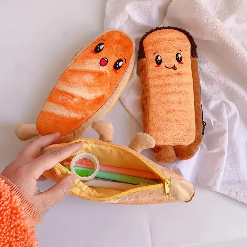 2024 Creative cute bread hotdog shape stationery storage bag plush fancy pencil case