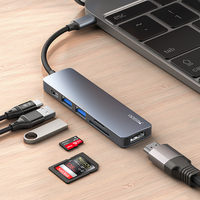 Adaptador Divisor HUB Tipo-C YESIDO HB11 de Aleación de Aluminio para Computadora Portátil con Ranura para Tarjeta TF/SD y Función de Video USB