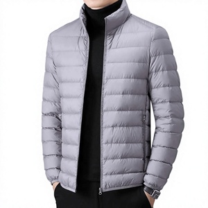 Veste matelassée bleue pour homme, col montant, couleur unie, fermeture éclair, coupe-vent, vêtement d'hiver décontracté, coupe régulière, en polyester - Product Image 2
