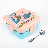 Boîte à lunch bento pour enfants en acier inoxydable 304 à 3 compartiments, étanche, avec couvercles, motif sirène, pour le stockage des aliments