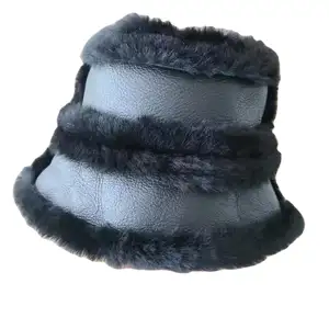 Benutzer definiertes Logo Clean Price Fashion Damen Real Russian Adult Winter warm echtes Lammfell Leder Fell Schaffell Eimer Hut für Frauen
