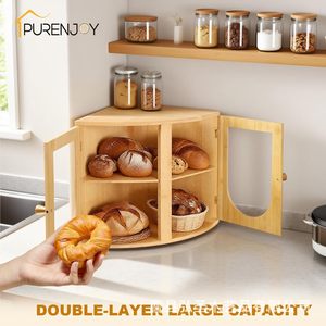 กล่องขนมปังไม้ไผ่สองชั้นพร้อมประตูใสสำหรับเก็บขนมปังในครัว - Product Image 4