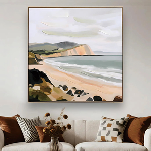 Pintura Abstracta de Paisaje Costero en Oferta, Escena de Acantilados junto al Mar, Lienzo Texturizado, Arte de Pared - Product Image 1