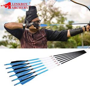 Flèches en carbone pur Linkboy Archery ID6.2, tige <span class=keywords><strong>bleue</strong></span> fluorescente, plumes naturelles, insert de flèche avec pointes, prêtes pour le tir à l'arc - Product Image 5