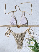 Ensemble de bikini métallisé imprimé croco 2026 en gros, maillot de bain à col halter avec détail anneau étoile de mer