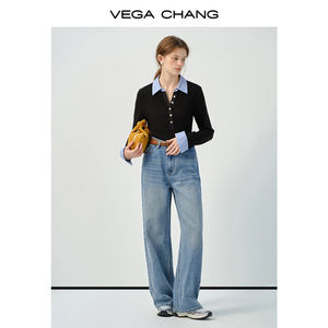 VEGA CHANG 2026 Yeni Bol Kesim İnceltici Retro Yıkama Yüksek Bel Düz Paça Kot Pantolon - Product Image 2