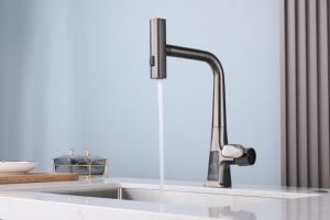 Robinet de cuisine intelligent numérique en laiton, tendance <span class=keywords><strong>TikTok</strong></span>, avec pulvérisateur extractible rotatif, cascade et pluie, eau chaude et froide - Product Image 3