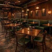 Juego de Muebles de Restaurante de Lujo Personalizado Ron Group, Taburetes de Bar, Asientos de Cuero en Forma de L, Mesa Cuadrada de Madera y Sillas