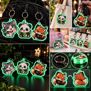 Lindo llavero de acrílico con LED de dibujos animados, brilla en la oscuridad, panda, gato, zorro, forma irregular, recuerdo, ligero, impresión UV, OEM, ODM - Product Image 3
