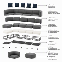 Ensemble de canapés sectionnels modernes en cuir en forme de L, rembourrés avec chaise longue pour appartements et salons d'hôtel