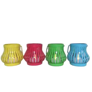 New designed round colorful decoration Metal candle holders metal lanterns with LED light