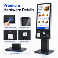 Kiosque de commande automatique pour café-boulangerie avec écran tactile, menu personnalisé, fonctions de coupon, paiement par carte, imprimante de reçus, Intel Core i5, sur pied