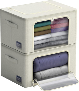 KUYUE – Bacs de rangement rectangulaires au design moderne, sacs organisateurs de vêtements géants en tissu avec cadre métallique, empilables et pliables en Oxford - Product Image 2
