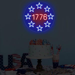 1776 USA God Bless Retro Amerikaanse 4 juli Patriottische LED Lichtreclame Onafhankelijkheidsdag Cadeau voor Man <span class=keywords><strong>Cave</strong></span> Kamer Bar Decoratie - Product Image 1