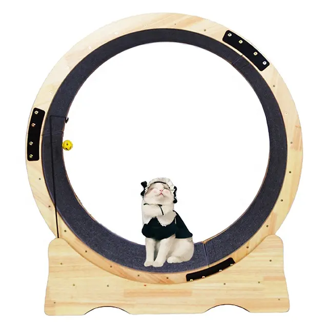 2021 New Design Eco-Friendly Wooden Pet Exercise Wheel Treadmill Toy for Cat Running