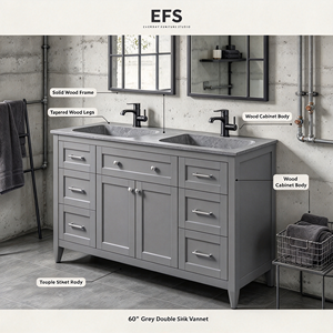 Mueble de Baño con Lavabo Doble de Madera Maciza Gris, Mueble de Almacenamiento Independiente para Baño - Product Image 5