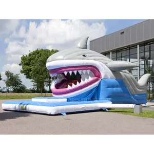 5m hohe Kinder riesige aufblasbare Hai rutsche mit mobilem Mund für aufblasbaren Unterhaltung spielplatz im Freien