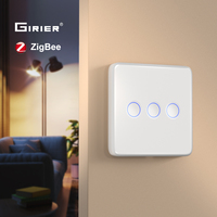 Interrupteur mural intelligent GIRIER Tuya Smart Home EU, sans fil neutre requis, verre trempé 2.5D, tactile, ZigBee