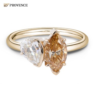 Bagues de fiançailles et de mariage en or véritable 14K 18K avec moissanite champagne et diamant, quatre griffes, étincelantes, bijoux fins, cadeau de Noël - Product Image 1