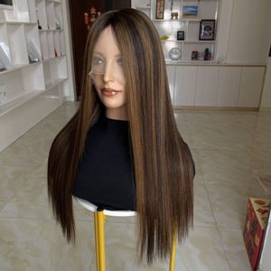 Perruque en cheveux humains russes, brun foncé balayage, avec dentelle naturelle, perruque médicale, ligne de cheveux invisible, vente en gros - Product Image 3