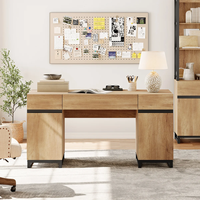 Set Perabot Kantor Rumah Meja Eksekutif Modern 59" dengan Stasiun Pengisian Daya dan Kabinet Penyimpanan 72" Tinggi Hemat-Ruang Multi-Fungsi
