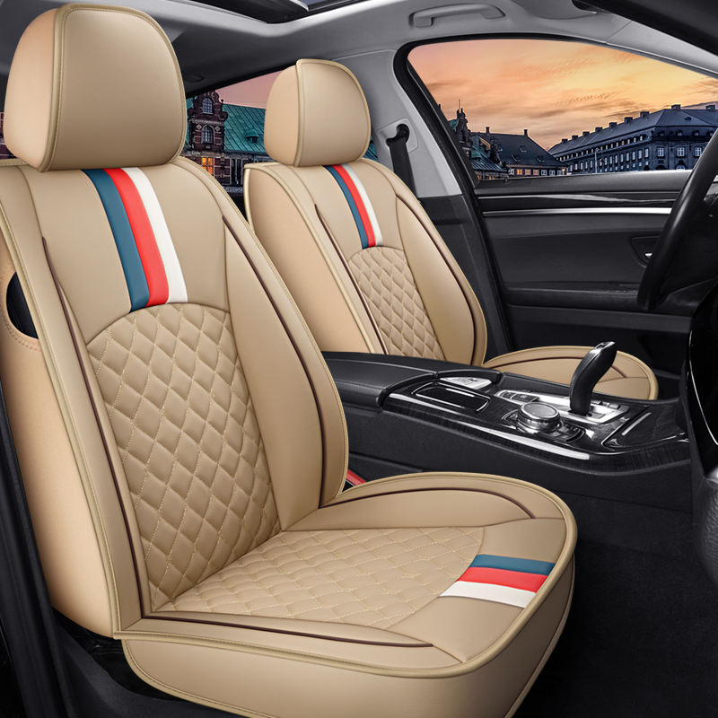 高级真皮汽车座椅套全套防水前后垫,带枕头气囊兼容安全气囊