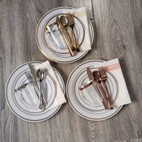 175 pièces pour 25 invités, fournitures de mariage, fête d'anniversaire, couteau, fourchette, cuillère, couverts, gobelets jetables, assiettes, vaisselle