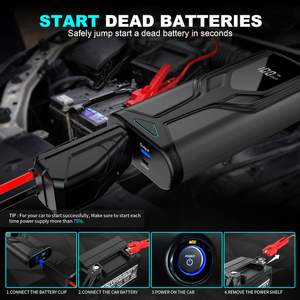 Démarreur portable 2500A, boîte de démarrage de <span class=keywords><strong>batterie</strong></span> de voiture 12V, <span class=keywords><strong>booster</strong></span> au lithium 12000mAh pour voitures à essence et diesel de grande cylindrée - Product Image 2
