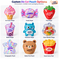Pochette en Mylar découpée sur mesure avec impression personnalisée pour bonbons, snacks, gommes et emballages alimentaires originaux.