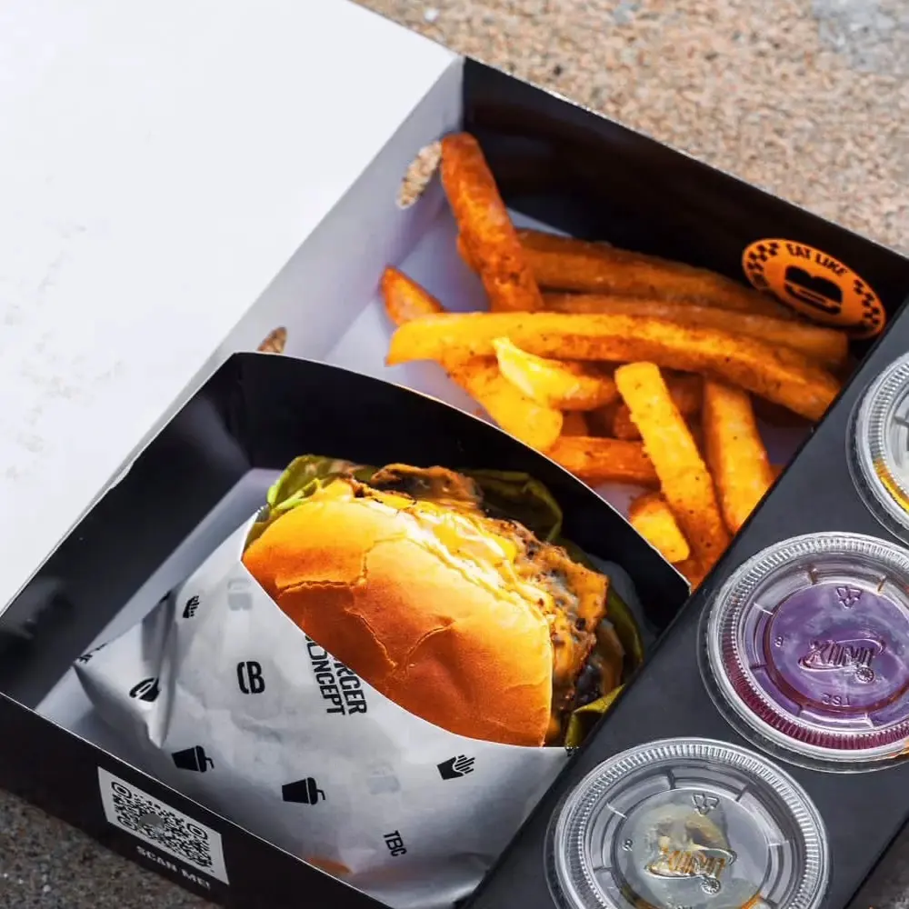 일회용 식품 패키지 블랙 럭셔리 페이퍼 패스트 푸드 프라이드 치킨, 버거, 감자튀김 포장 상자