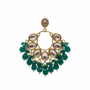 Pendientes colgantes de cuentas y piedra Kundan chapados en oro Joyería fina 11103271GRR - Product Image 2