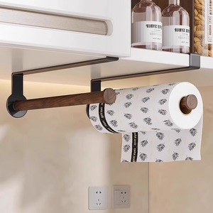 Walnut Wood <b>Kitchen</b> Paper Towel Holder Roll Paper Storage Rack Minimalist Design Easy Installation Cabinet Accessory - Product Image 1