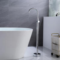 Robinet de baignoire moderne chromé sur pied en laiton massif avec douchette pluie et bec col de cygne