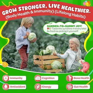 Gummies Superaliments pour Enfants 4+ et Adolescents Super Greens Mélange 40-en-1 de Fruits et Légumes Multivitamines avec Oméga <span class=keywords><strong>3</strong></span>, Fer, Champignons, Lutéine - Product Image 5
