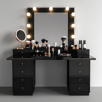 Meuble de luxe personnalisé pour femmes et jeunes filles, table de maquillage en bois noir au design moderne avec miroir et tiroirs pour chambre à coucher