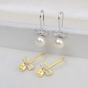 S925 Silver Bow Female <b>Earrings</b> with Pearl DIY Accessories' Empty <b>Holder</b> 1007 Semi-Finished Product Simple Design - Product Image 1