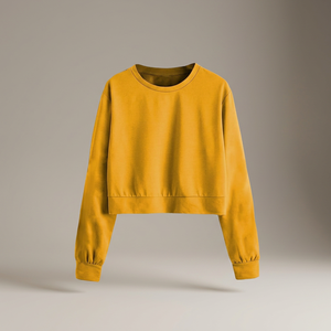 Sudadera de Mujer Amarillo Mostaza con Cuello Redondo, Manga Larga, Tejida en Algodón, Informal, de Invierno, Color Sólido, Largo Regular, con Logotipo Frontal - Product Image 1