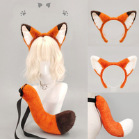 Serre-têtes d'animaux d'Halloween avec oreilles de renard, accessoires de costume queue de renard pour fêtes et spectacles, ensemble oreilles et queue de lapin et de renard