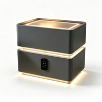 Table de Chevet Intelligente à Surface Courbe Lisse avec Lumière Ambiante LED, Tiroir à Verrou Électronique et Rangement – Meuble Direct Usine