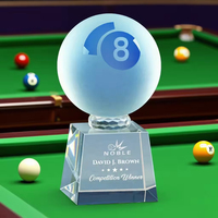Trophée de billard en cristal transparent personnalisé avec logo, taille sur mesure, pour les sports de plein air, récompense pour la balle 8